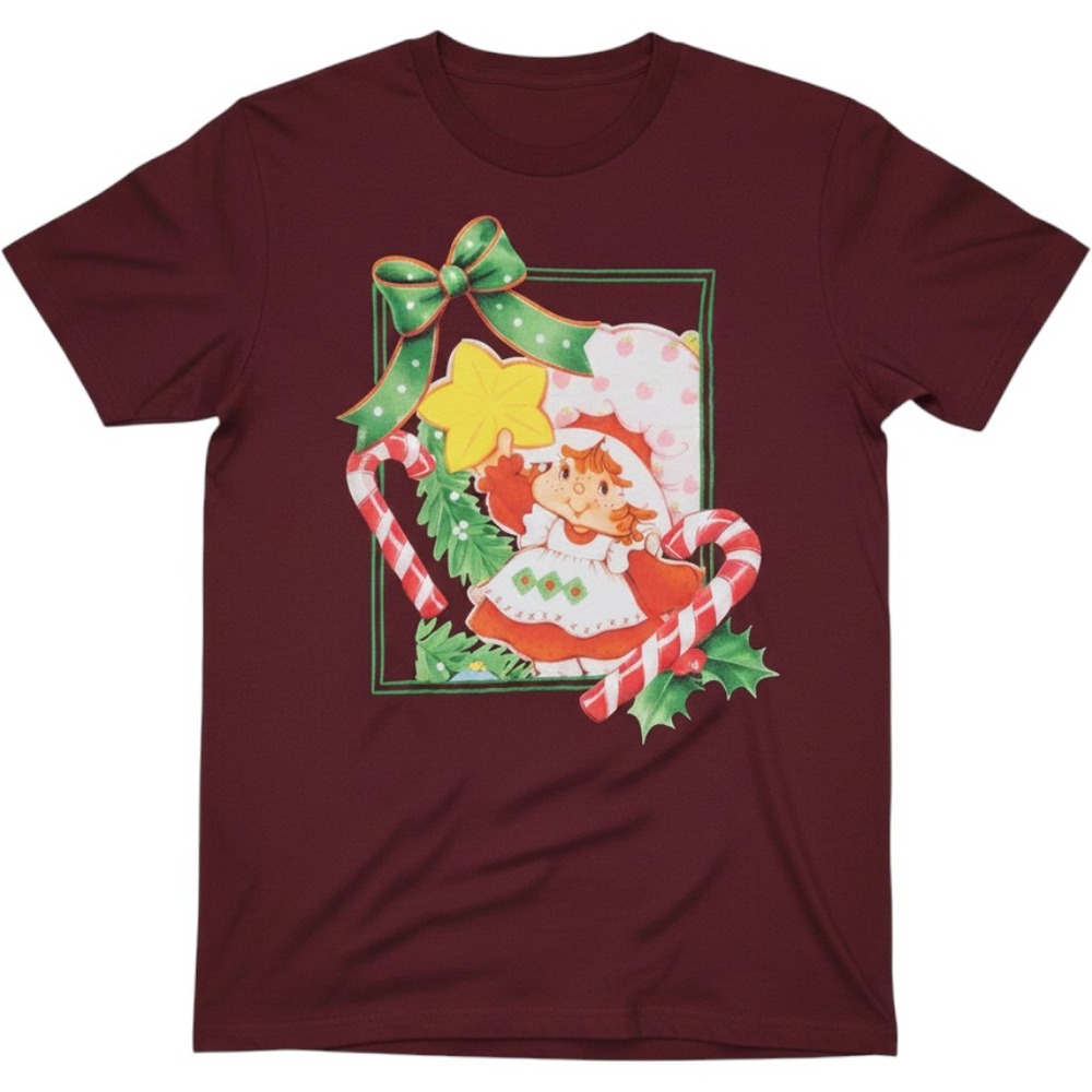 XXS Strawberry Shortcake Holiday Graphic Tee Burgundy Short Sleeve